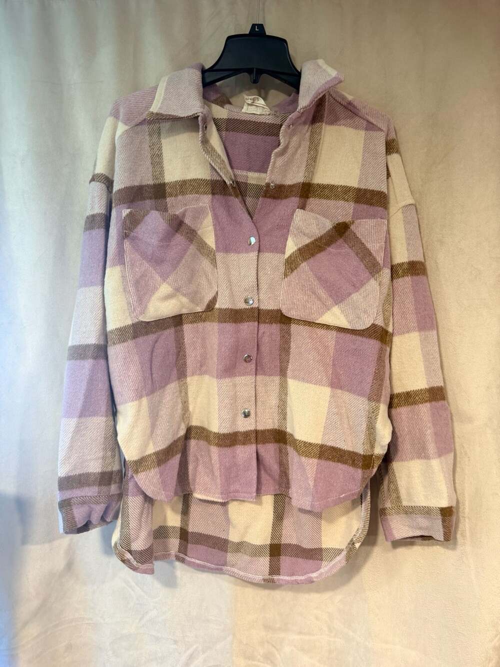 Style Rack Plaid Shacket Size M Purple Ivory Button Up Jacket